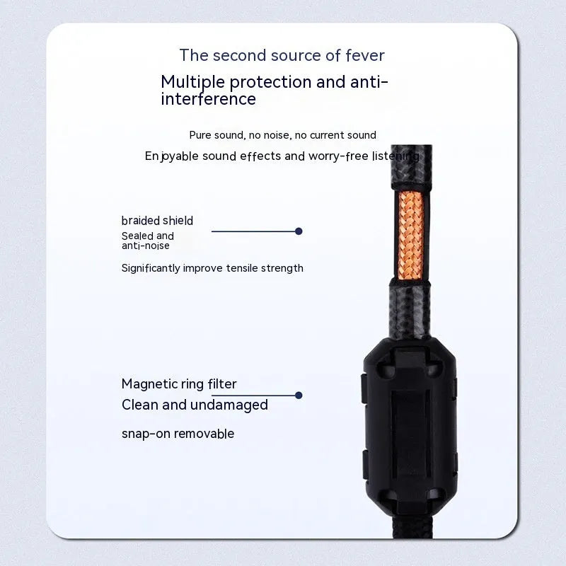 3.5mm to 2RCA computer audio cable with PVC cotton net sheath, available in multiple lengths