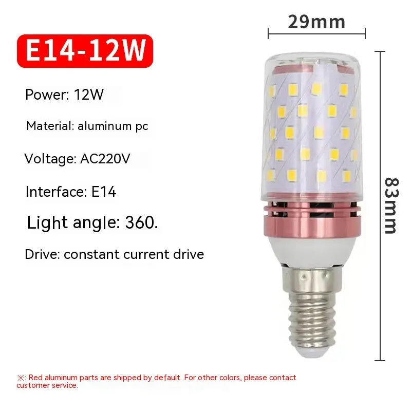 E14 screw base 12W LED corn light bulb showing 60 yellow LED beads.