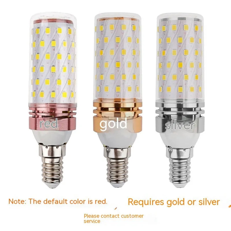 E14 screw base 12W LED corn light bulb showing 60 yellow LED beads.
