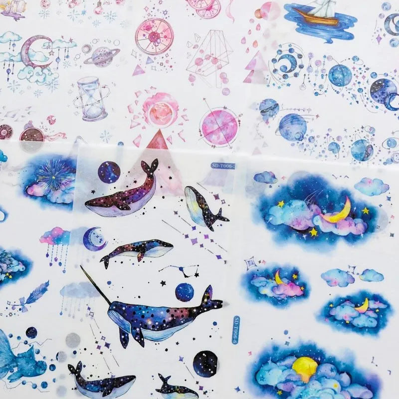 Japanese paper decorative sticker set with Fantasy stars design measuring 10.5 by 14.1 centimetres