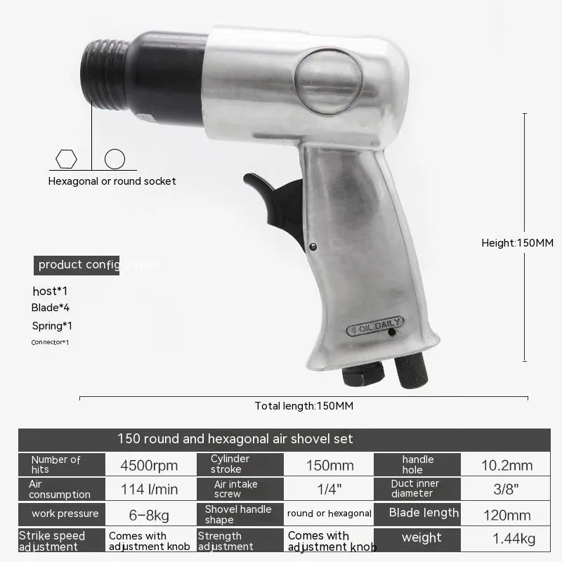 150mm pneumatic air hammer tool with hexagonal or round handle for demolition and repair work