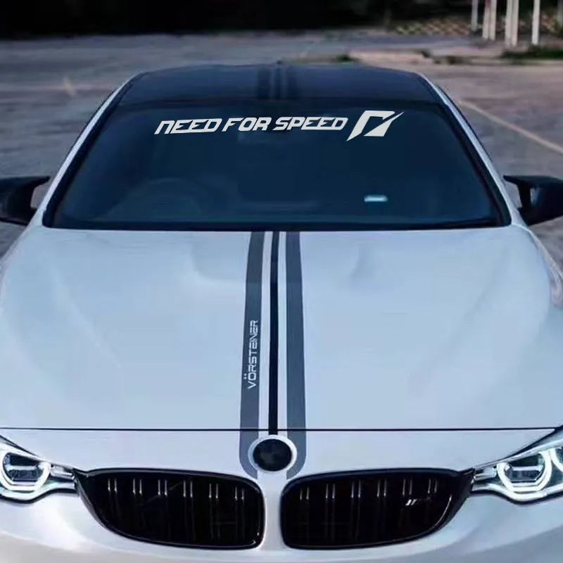 Need For Speed car window sticker in rose colour, 90cm long, on vehicle glass