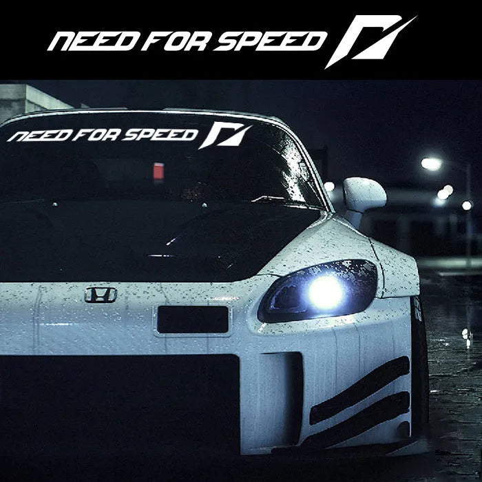 Need For Speed car window sticker in rose colour, 90cm long, on vehicle glass