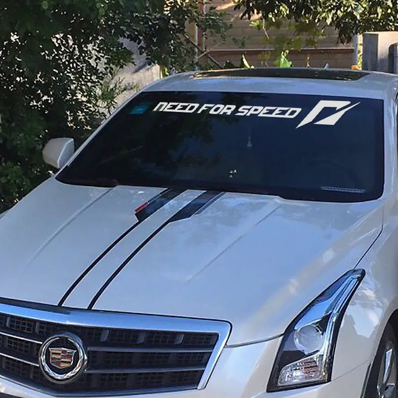 Need For Speed car window sticker in rose colour, 90cm long, on vehicle glass