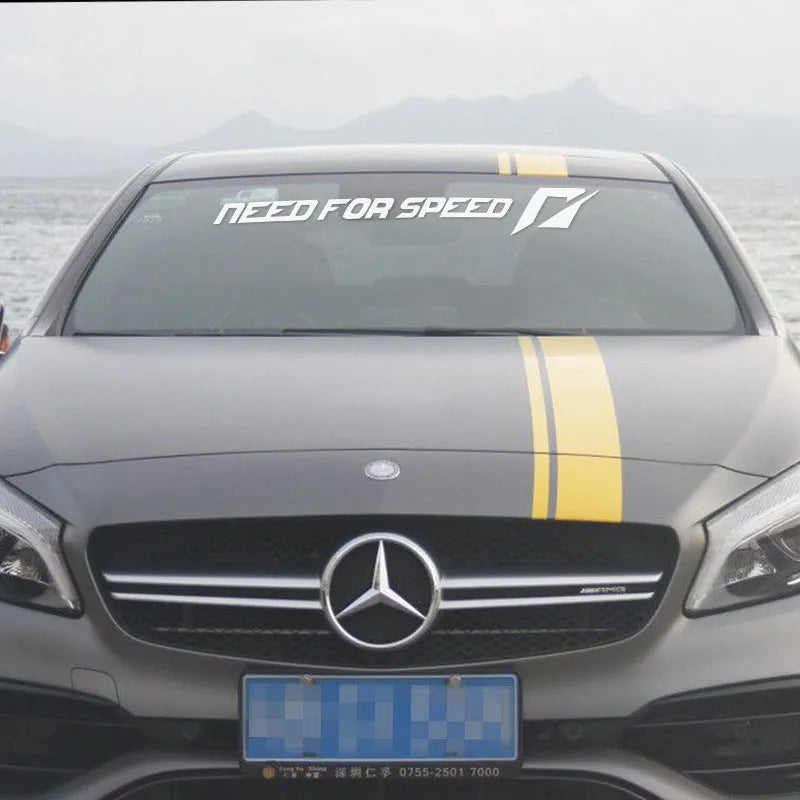 Need For Speed car window sticker in rose colour, 90cm long, on vehicle glass