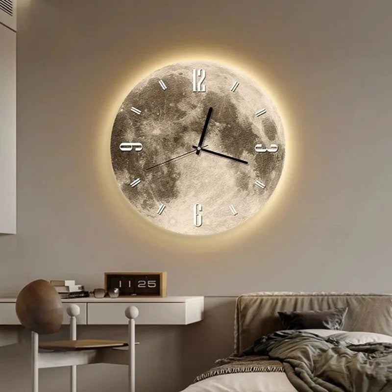 Wall clock with monthly calendar display showing optional LED ambient lighting around the perimeter