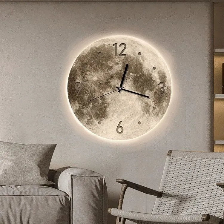 Wall clock with monthly calendar display showing optional LED ambient lighting around the perimeter