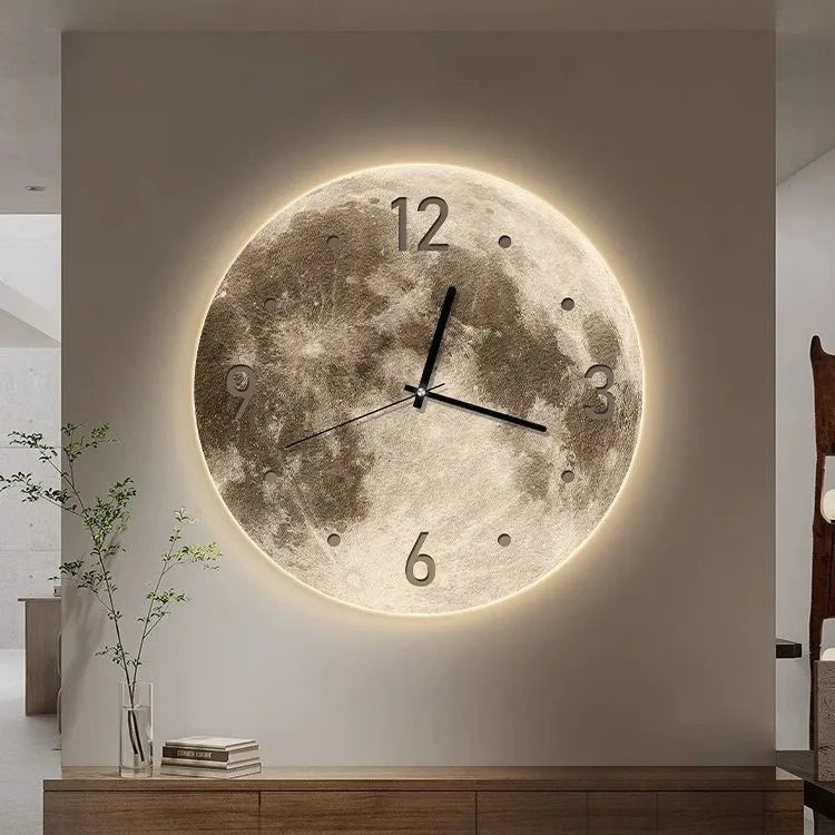 Wall clock with monthly calendar display showing optional LED ambient lighting around the perimeter