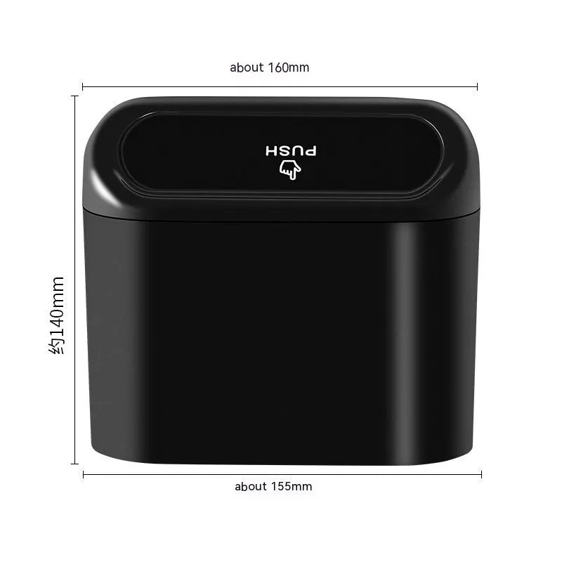 Black folding plastic car trash can shown in a vehicle footwell.