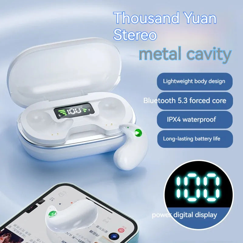 Wireless Bluetooth headset for sleep with digital display charging case, black and white colour options, PC ABS material