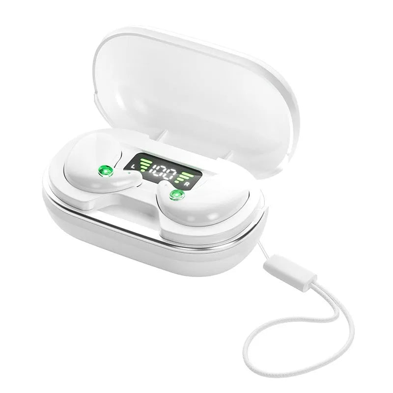 Wireless Bluetooth headset for sleep with digital display charging case, black and white colour options, PC ABS material