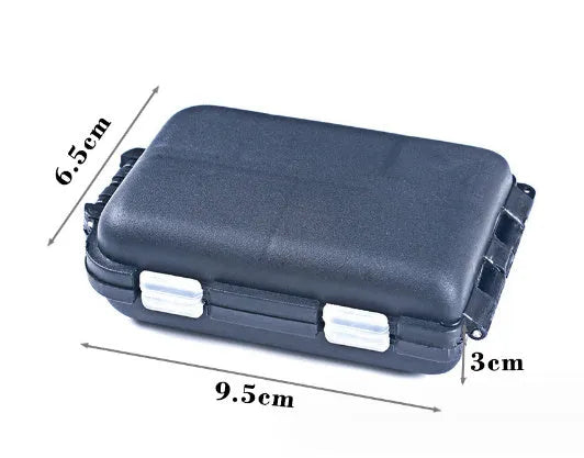 Plastic fishing tackle storage box with 10 compartments in black, blue, or green colours
