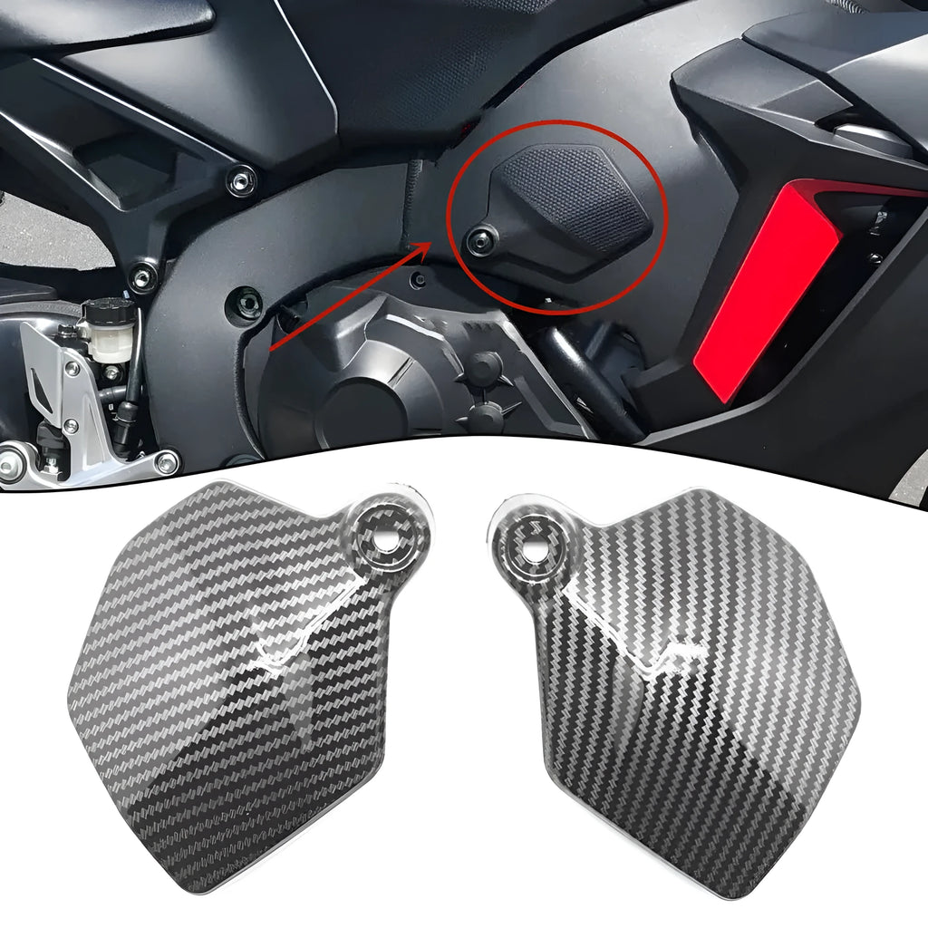 Pair of carbon fibre black ABS fairing covers for Honda CBR1000RR motorcycle side bodywork.