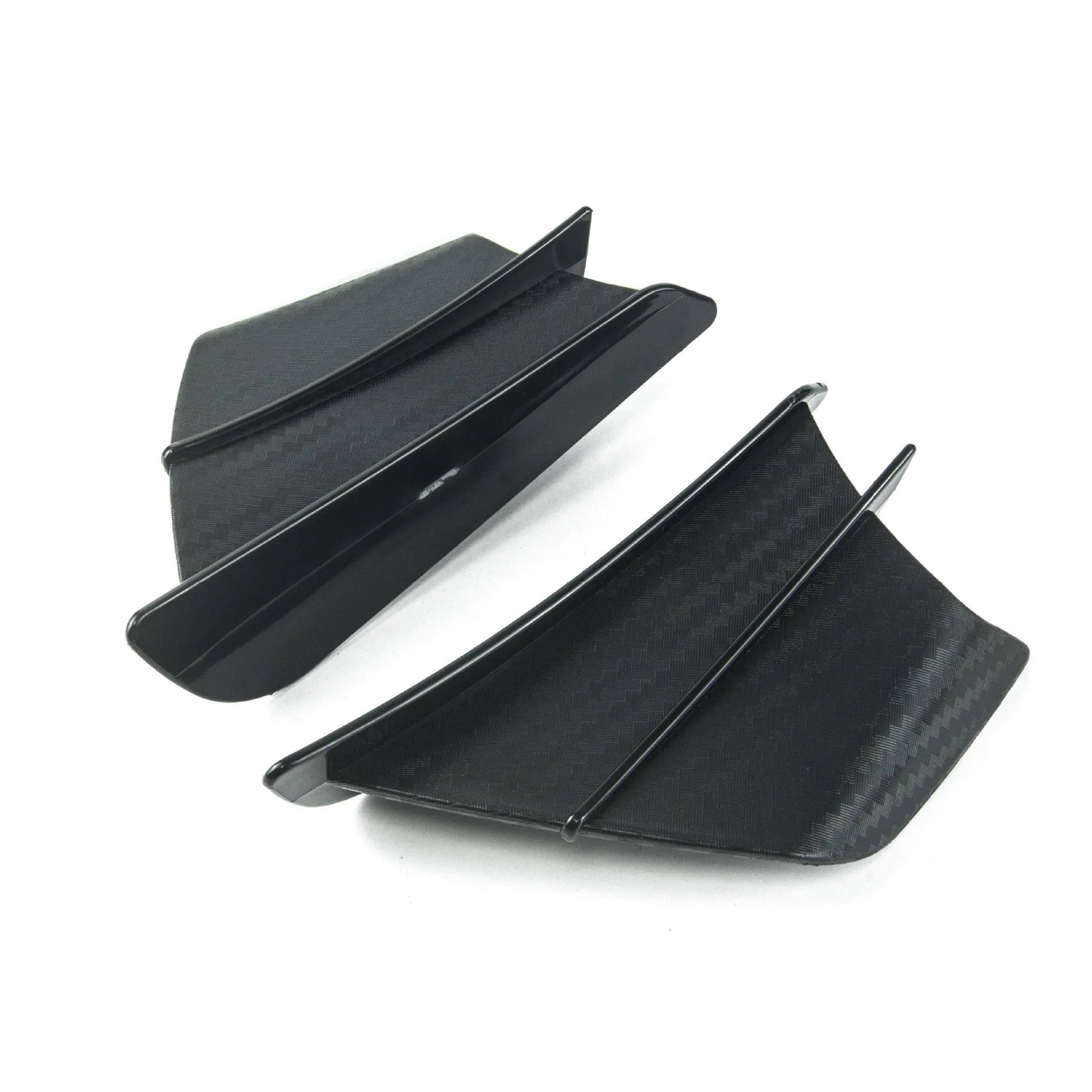 Universal motorcycle spoiler wind wing set in four pattern options showing 18x8cm dimensions