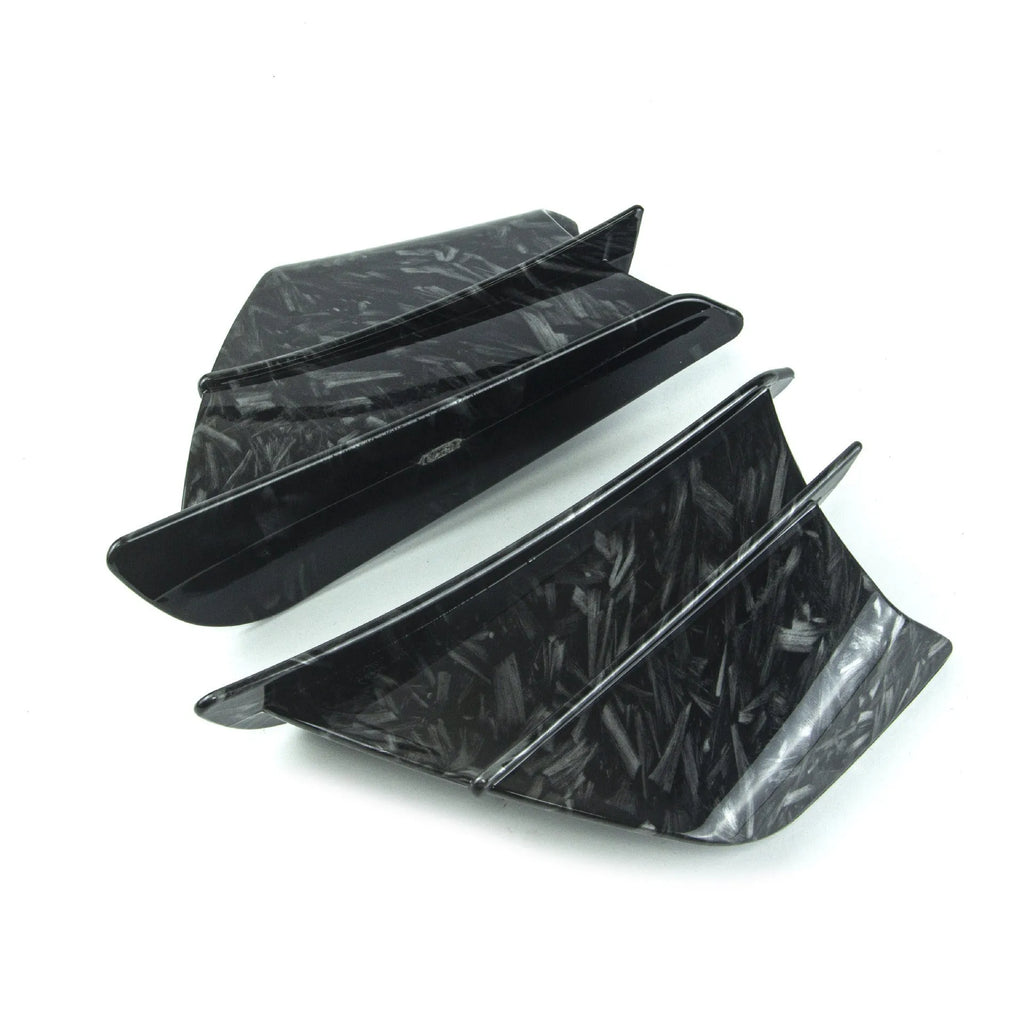 Universal motorcycle spoiler wind wing set in four pattern options showing 18x8cm dimensions