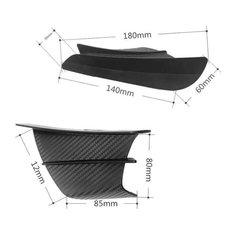 Universal motorcycle spoiler wind wing set in four pattern options showing 18x8cm dimensions
