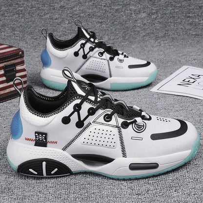 Cotton candy coloured basketball shoes with lace-up closure and rubber soles