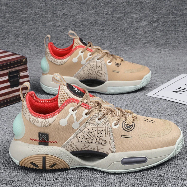 Cotton candy coloured basketball shoes with lace-up closure and rubber soles