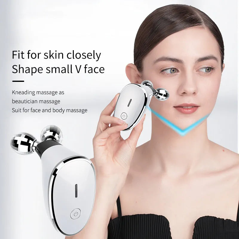 Electric rollers inductive therapeutical instrument EMS facial massager in white, pink, and black with colour light therapy