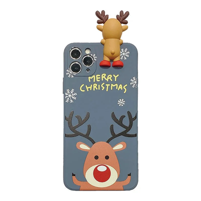 Christmas mobile phone case with deer design in silicone for Apple iPhone, available in white, pink, black, red, blue, green