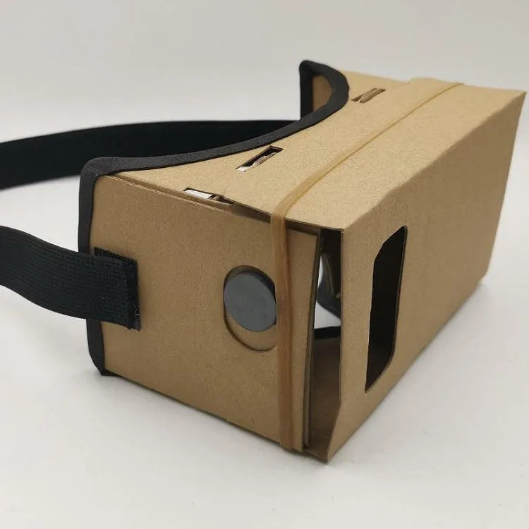 Pink and white foldable VR cardboard glasses headset with 3D lenses for smartphones.