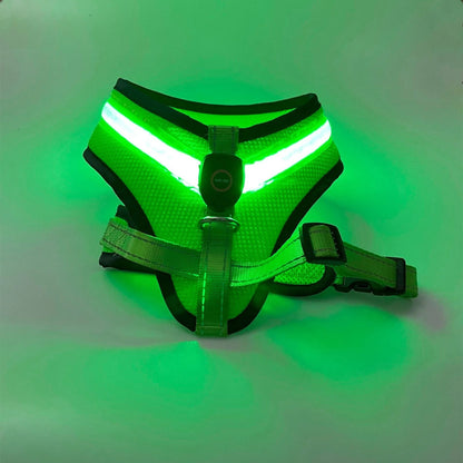 LED Luminous Dog Harness with USB charging and reflective design for pet safety