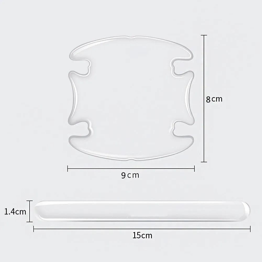 Transparent 3D car door handle scratch protection stickers, set of four pieces.