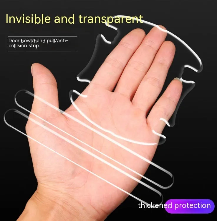 Transparent 3D car door handle scratch protection stickers, set of four pieces.