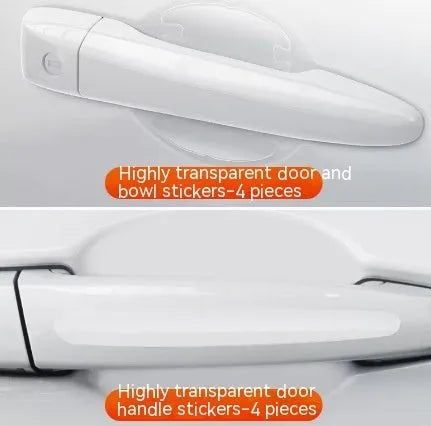 Transparent 3D car door handle scratch protection stickers, set of four pieces.