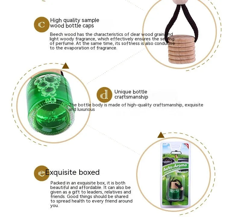 Glass bottle car air freshener hanging ornament with 55g aromatherapy scents