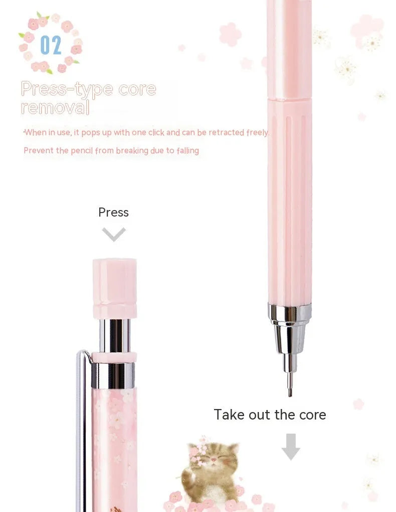 0.5mm automatic mechanical pencils with cartoon sakura design and HB refills