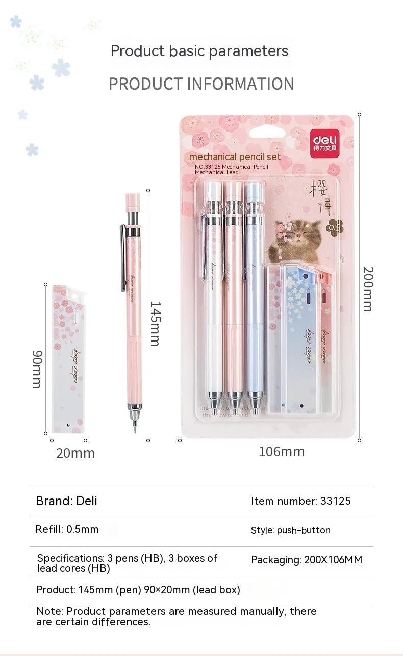 0.5mm automatic mechanical pencils with cartoon sakura design and HB refills