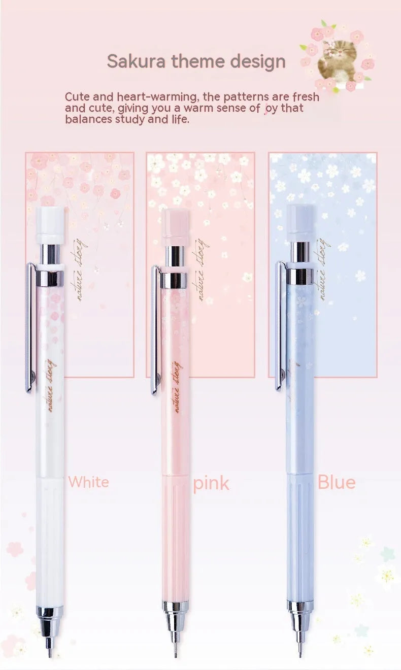 0.5mm automatic mechanical pencils with cartoon sakura design and HB refills