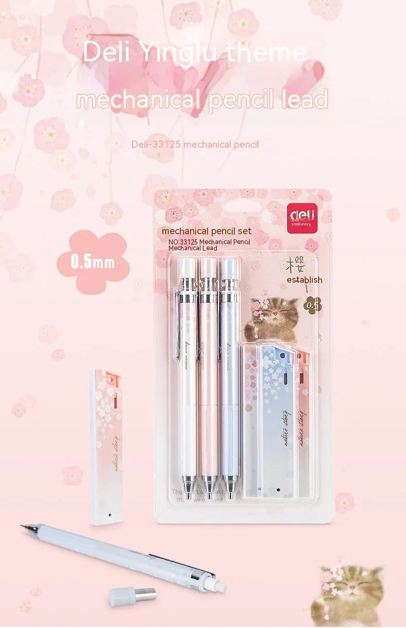 0.5mm automatic mechanical pencils with cartoon sakura design and HB refills