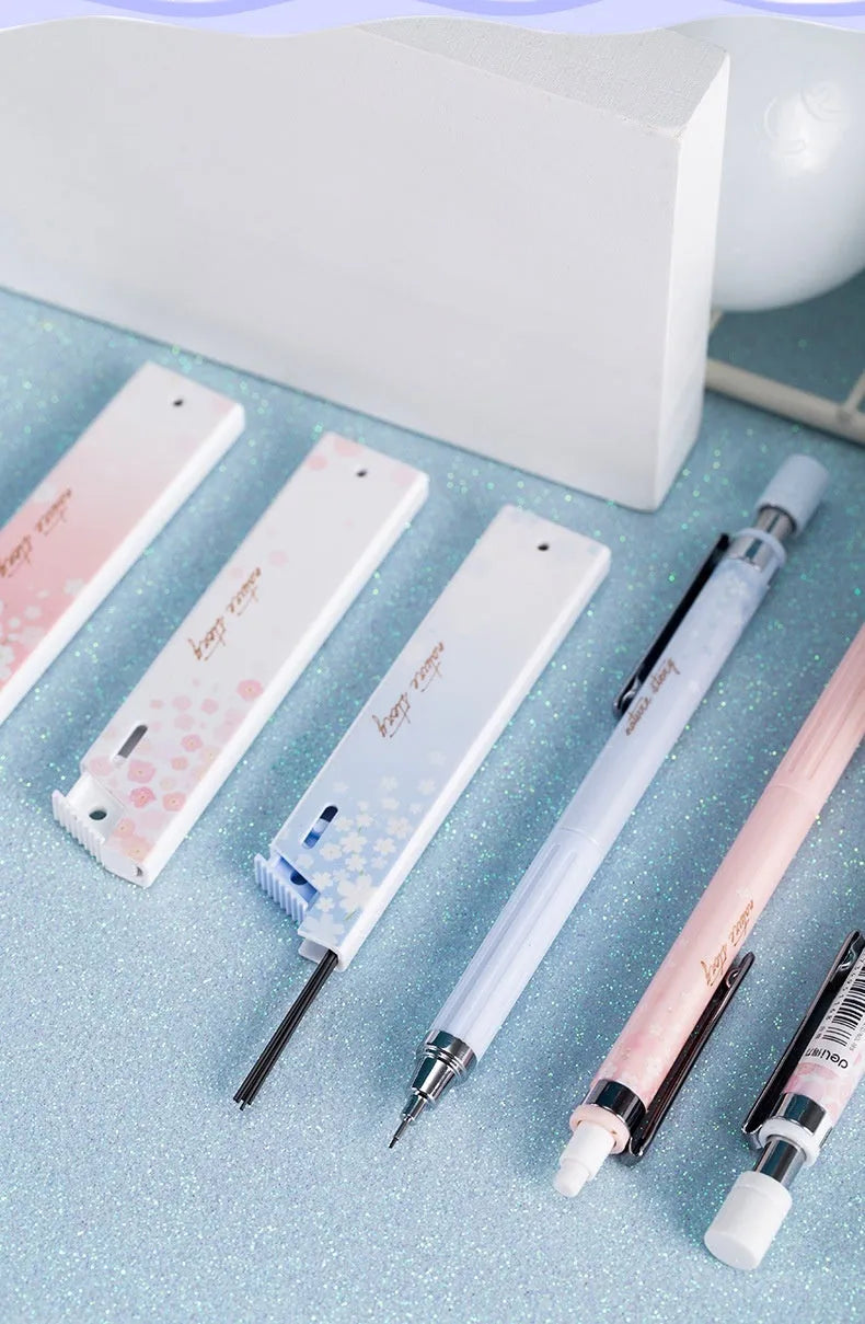 0.5mm automatic mechanical pencils with cartoon sakura design and HB refills