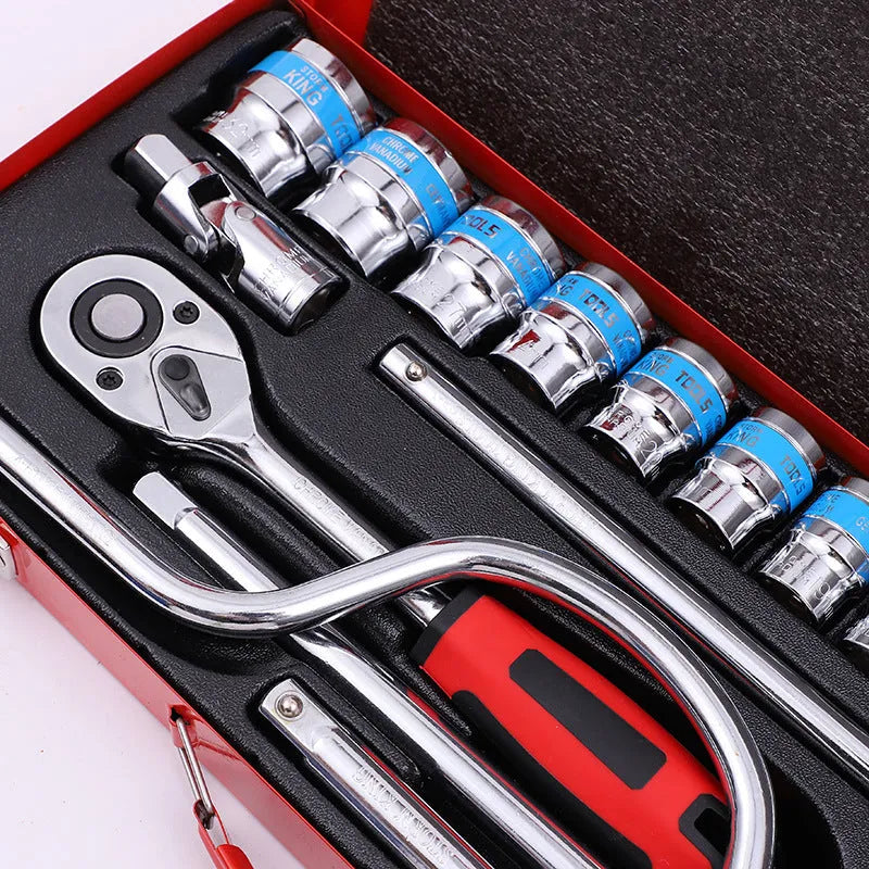 24-piece curved bow wrench socket combination set in chrome vanadium steel with storage case