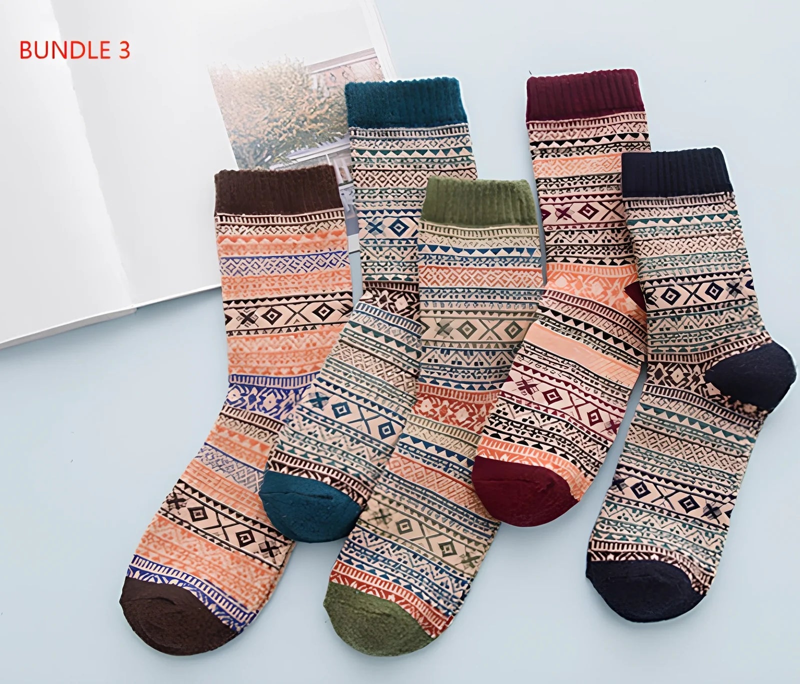 Pack of 5 thick stripe wool blend socks in various colours, featuring 15% rabbit hair for winter warmth, fitting sizes 39-42
