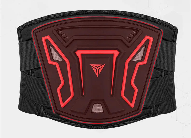 MDL1028 motorcycle riding waist support waistband in black or red, adjustable harness design for long-distance travel