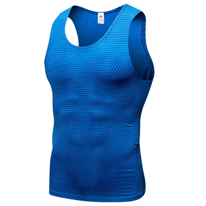 Men's sports vest in polyester fibre, available in blue, black, red, white, and grey