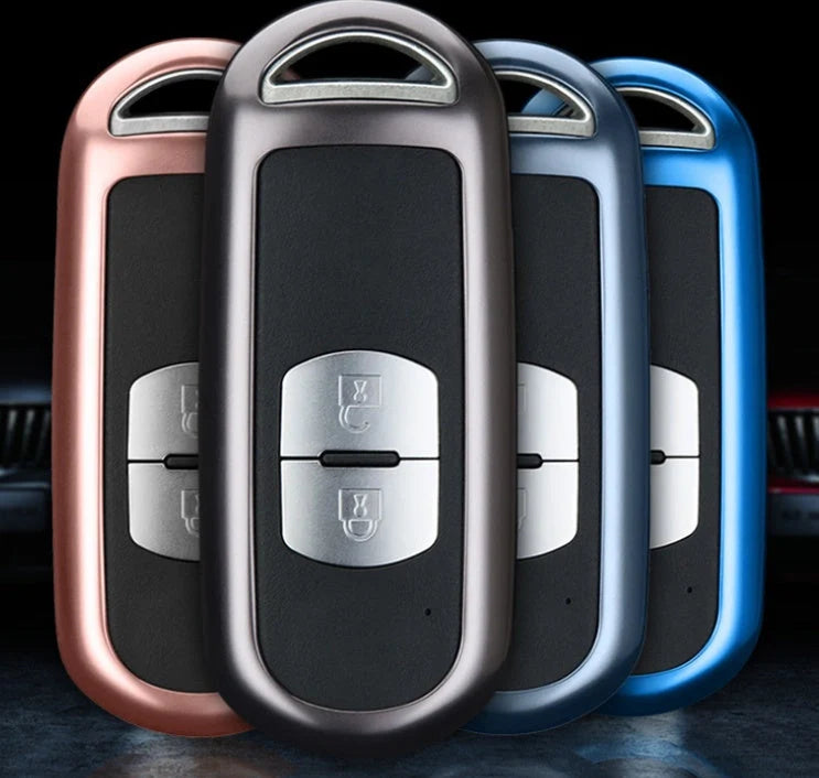 Aluminum alloy key case for Mazda with CNC engraving, available in multiple colors