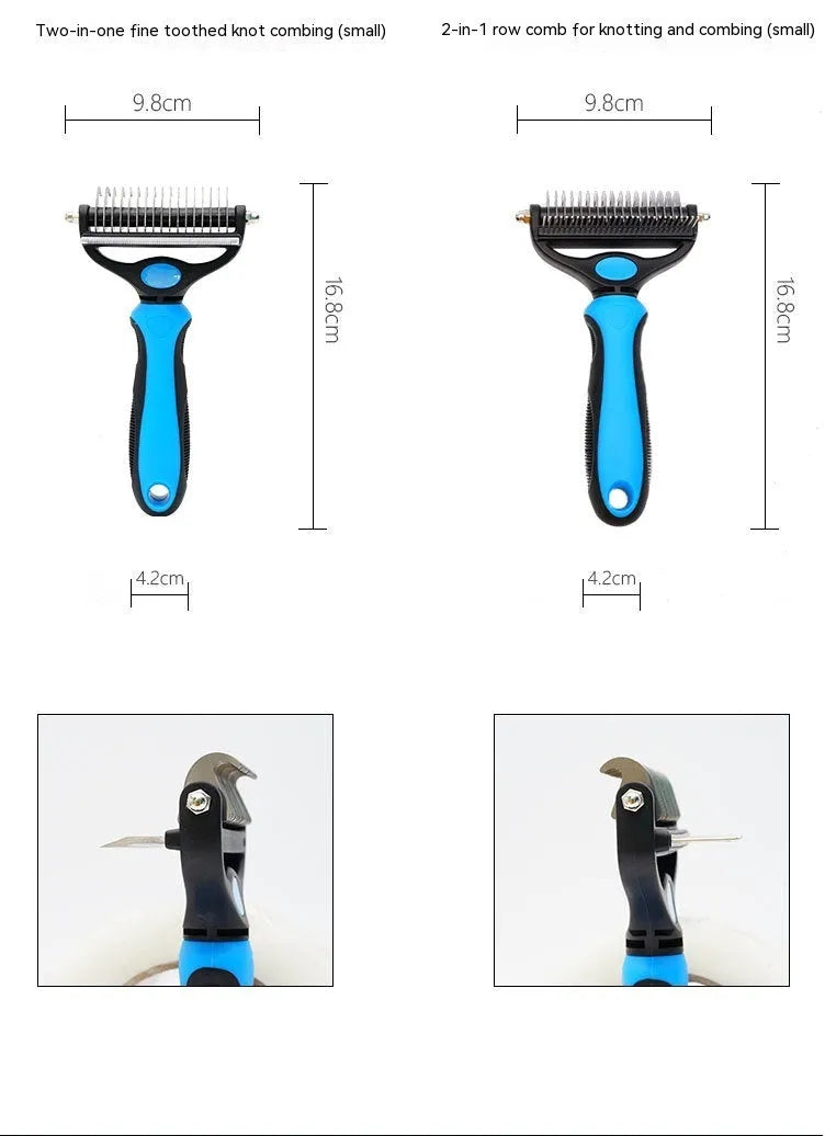 Pet hair unknotting comb two-in-one thin comb with stainless steel teeth, black handle, small size