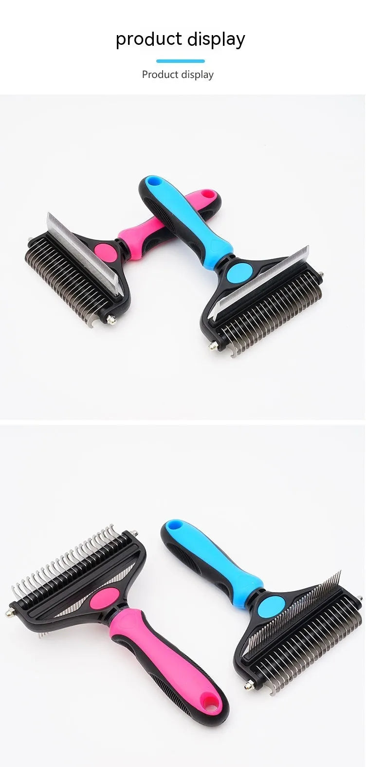 Pet hair unknotting comb two-in-one thin comb with stainless steel teeth, black handle, small size