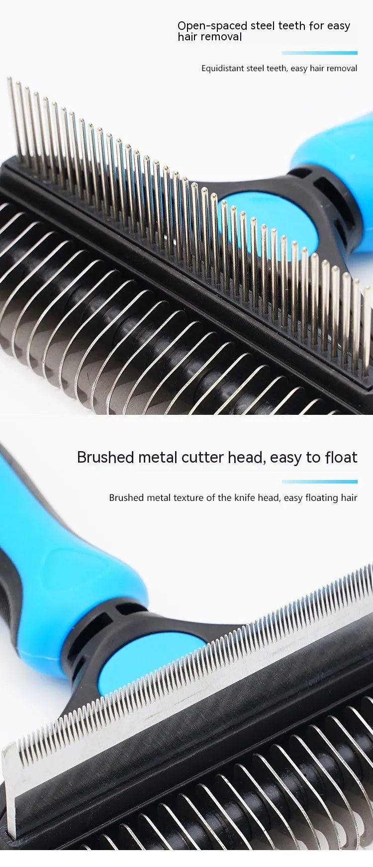 Pet hair unknotting comb two-in-one thin comb with stainless steel teeth, black handle, small size