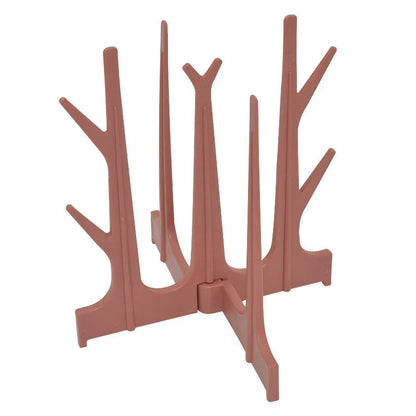 Creative tree branch design baby bottle drying rack in blue, yellow, white, and nude colours
