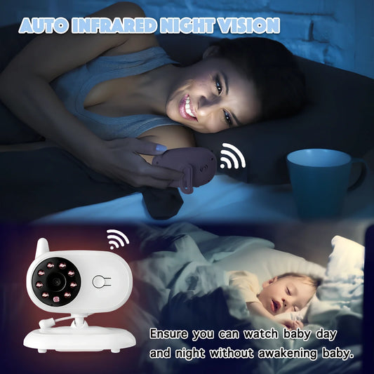 White 3.5 inch wireless baby monitor with night vision camera and temperature display