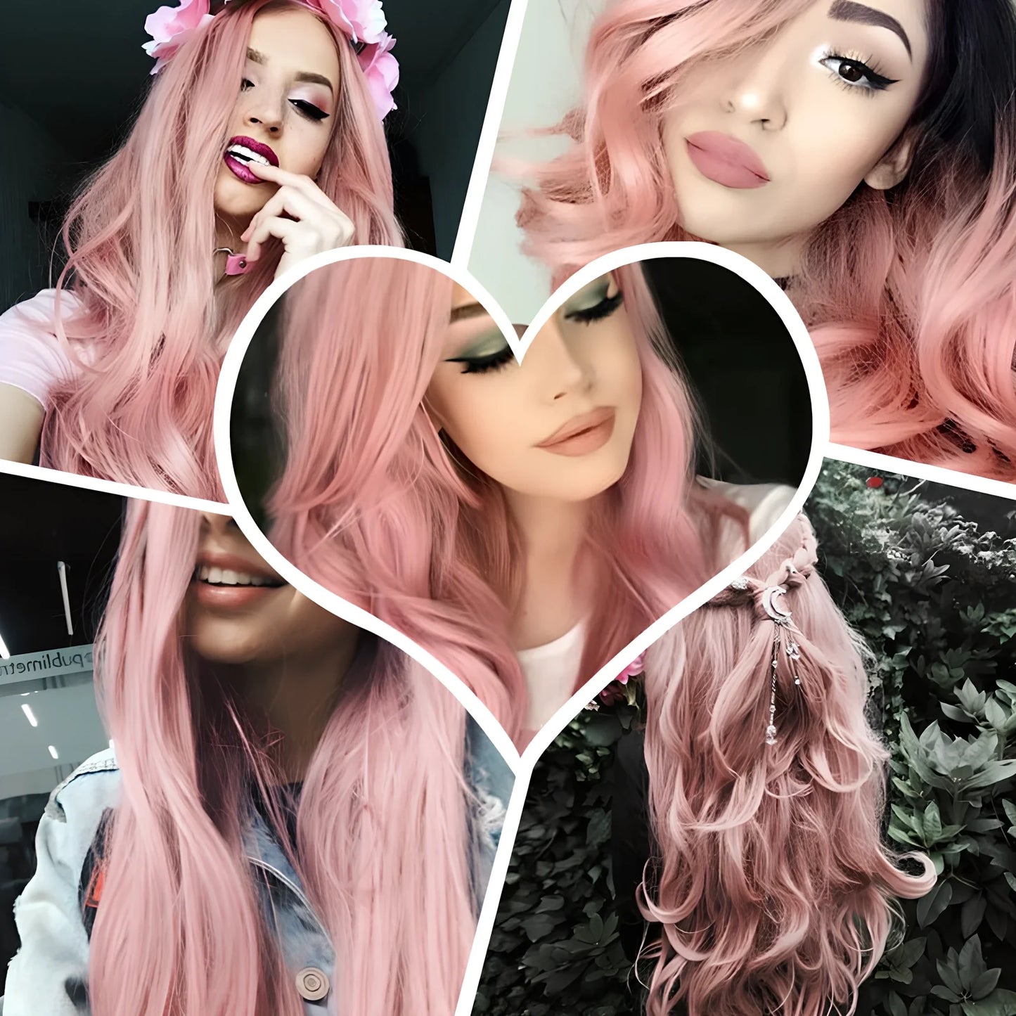 Women long curly blonde ombre wig with black roots, 61cm length, synthetic heat-resistant fibre for cosplay