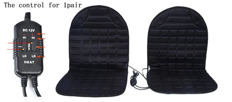 12V car heated seat cushion in black, size 55x46x48cm, with power line and fuse