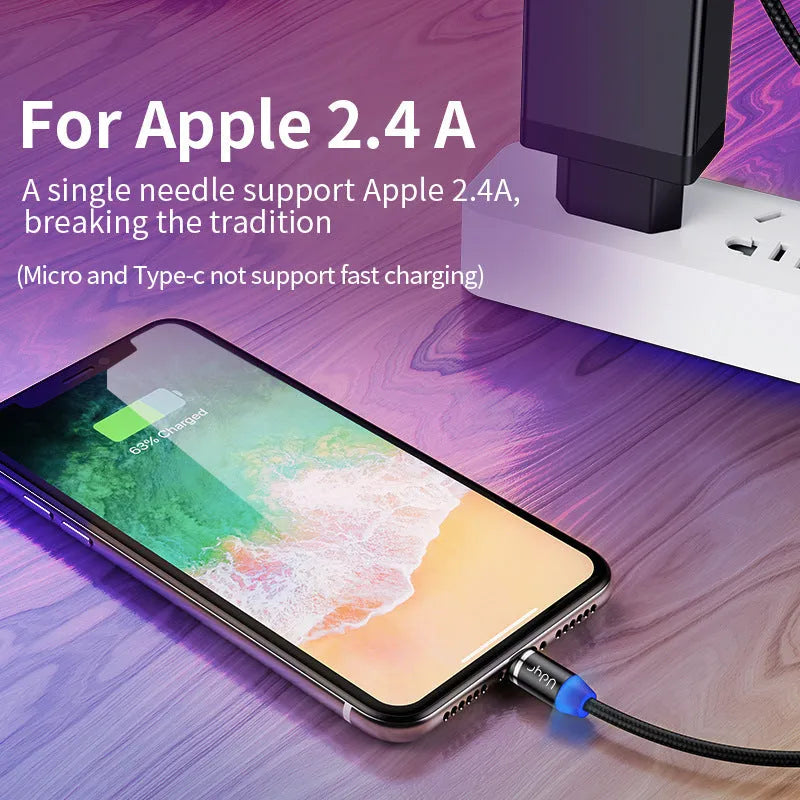 Magnetic data cable with interchangeable USB, 8PIN, Micro USB and TYPE-C heads in black