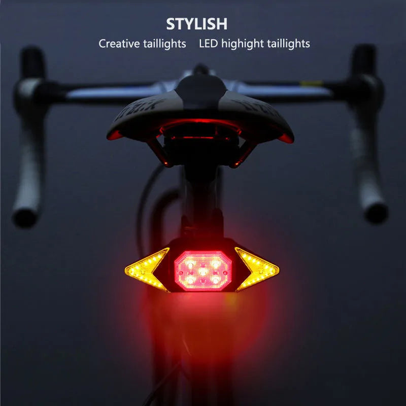 USB rechargeable bicycle turn signal LED light black with remote control mounted on handlebars