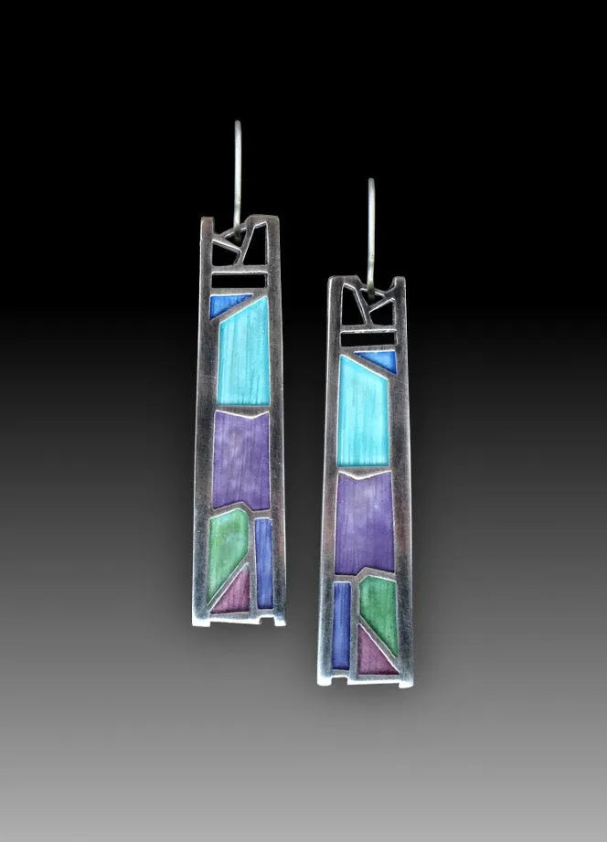 Silver water drop shaped geometric alloy women's earrings with irregular contours and post backings